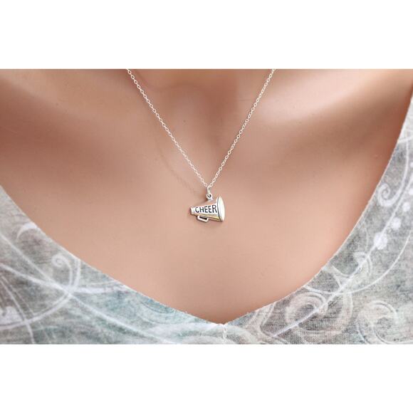 Sterling Silver Cheer Megaphone Charm - Sports Charms Necklace - Picture 2 of 4